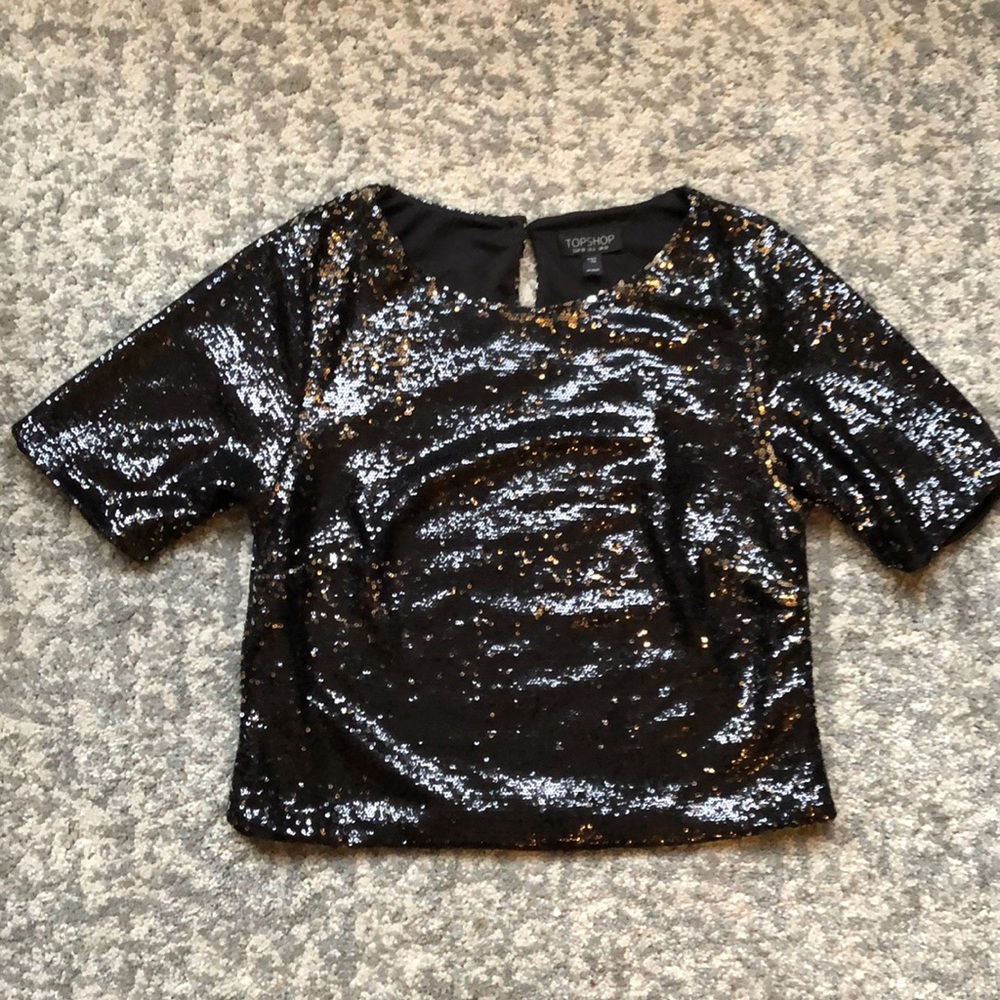 Topshop black sequin party crop top size 6